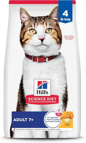 Hill's Science Diet Adult 7+, Senior Adult 7+ Premium Nutrition, alimento seco para gatos, receta de pollo, bolsa de 4 libras