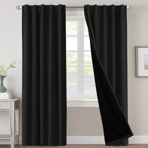 Miniatura 83 de H.VERSAILTEX Cortinas 100% opacas para dormitorio con forro negro, cortinas de oscurecimiento de habitación completa, con aislamiento térmico