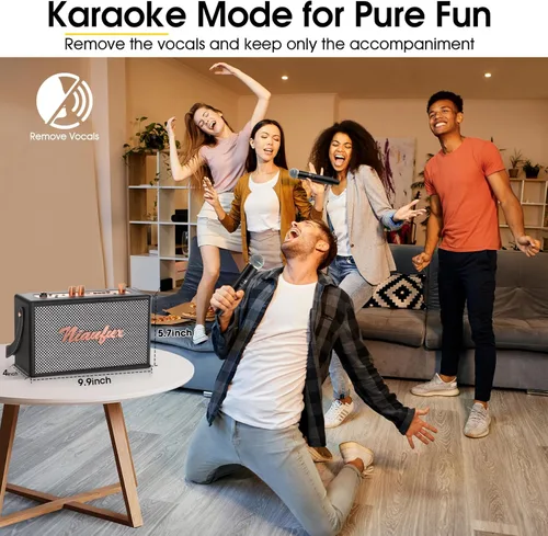Miniatura 8 de Máquina de karaoke, altavoz de diseño retro con 2 micrófonos inalámbricos para adultos y niños, sistema de karaoke portátil para fiesta en casa