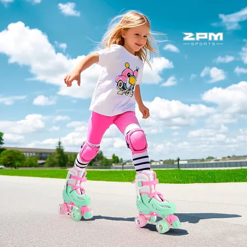 Miniatura 7 de 2PM SPORTS Patines de ruedas con luz ajustable de 4 tamaños para niñas, 4 ruedas intermitentes, patines para principiantes para niños de 5 a 8 y 8 a