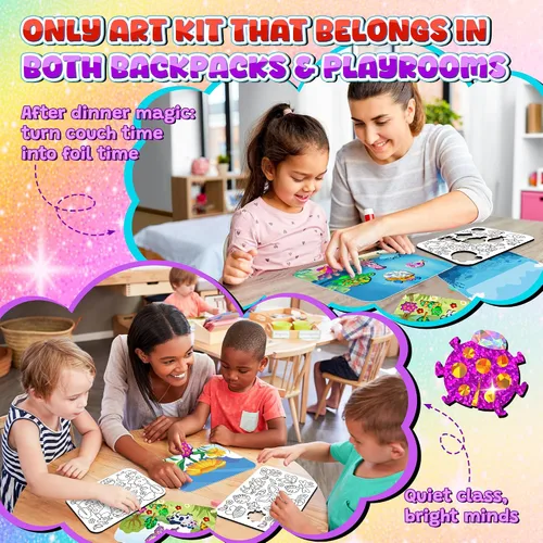 Miniatura 4 de sinceroduct Kit de arte de aluminio para niños, arte y manualidades para niños de 4 a 8 años, suministros de juguetes de viaje, calcomanías