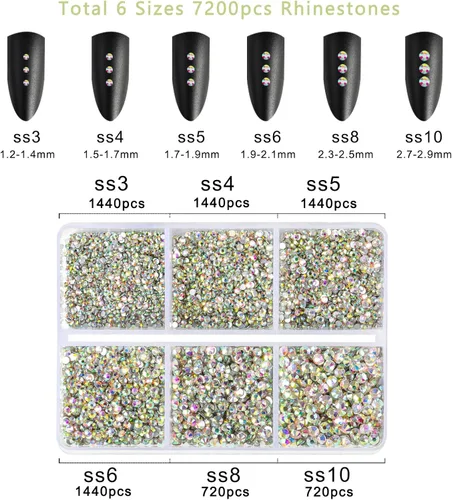 Miniatura 4 de Beadsland 7200 piezas de diamantes de imitación con parte trasera plana, gemas de cristal AB para uñas diamantes de imitación de cristal redondos
