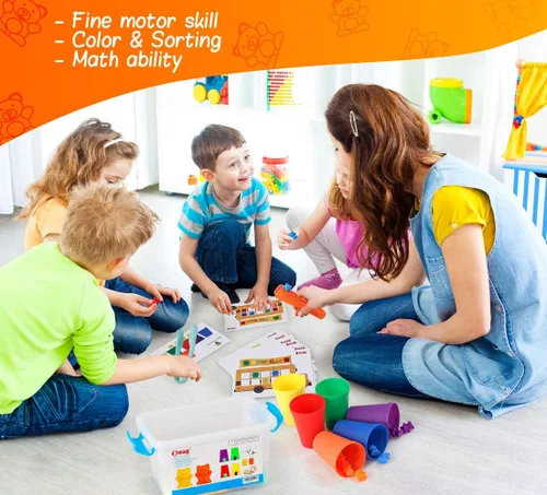 Miniatura 2 de Bmag Contando osos con tazas de clasificación a juego, juegos de aprendizaje de matemáticas preescolar con 2 dados, juguete educativo STEM