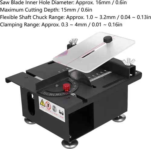 Miniatura 6 de Sierra de mesa Mini 100W, riel deslizante ajustable para carpintería, engranajes de 7 velocidades, corte de 0-90 grados, 0-6000r / min, aleación