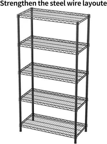 Miniatura 4 de SINGAYE 5 estantes de almacenamiento de alambre para garaje, estantes resistentes de 1750 libras, estantería de metal, organizadores de baño y Negro