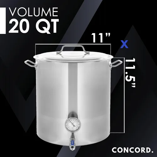 Miniatura 6 de CONCORD - Olla de acero inoxidable para preparar cerveza casera (accesorios sin agua) (20 cuartos de galón/5 galones)