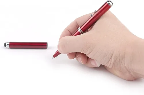 Miniatura 3 de Bolígrafo multifunción de metal, lápiz capacitivo para pantalla táctil, linterna con luz blanca, regalos creativos de Navidad y cumpleaños (2 rojos)