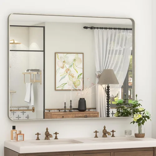 Miniatura 23 de Paquete de 2 espejos de baño con marco de metal negro de 22 x 30 pulgadas, espejo rectangular redondeado negro mate, antioxidante, se cuelga