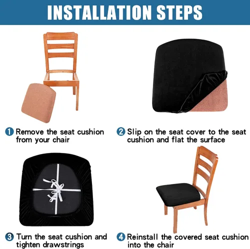Miniatura 7 de Smiry - Fundas de asiento de terciopelo para sillas de comedor, juego de 4, ajuste elástico, extraíbles, lavables, protectores de cojín de asiento