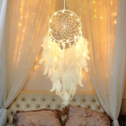 Miniatura 6 de Dremisland Atrapasueños hecho a mano con plumas azules para colgar en la pared, elegante arte de pared para ventanas, balcón, dormitorio, boda