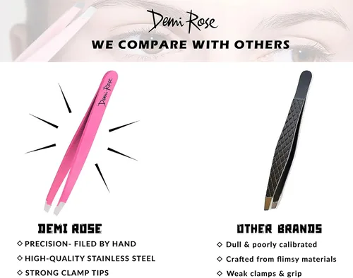 Miniatura 4 de Demi Rose Pinzas para cabello facial para mujer, pinzas de cejas de acero inoxidable de grado profesional, agarre antideslizante, inclinado