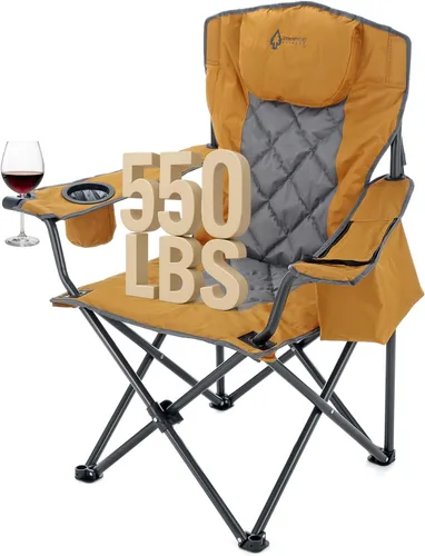 Miniatura 21 de ARROWHEAD OUTDOOR Silla plegable portátil de lujo para campamento con reposacabezas, portavasos y vidrio, enfriador de 6 latas, bolsa de transporte