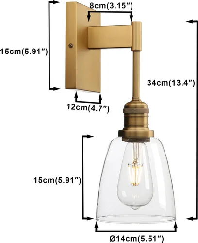 Miniatura 2 de Yosoan Moderno aplique de pared de baño vintage, lámpara industrial de 1 luz, iluminación de tocador para interiores, cableado con cono ovalado