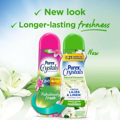 Miniatura 2 de Purex Crystals Reforzador de aroma en el lavado, Fabulosamente Fresco, 21 oz (Paquete de 4), Tecnología de frescura duradera y eliminación de olores