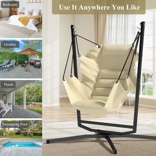 Miniatura 7 de Silla Hamaca Giratoria de 360° con Soporte - Silla Colgante Cómoda con Cojines (Capacidad de 400 libras) para Uso Interior/Exterior - Perfecta