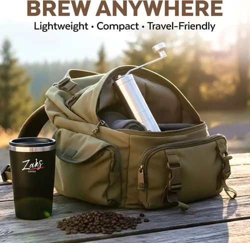 Miniatura 3 de ZaksCoffee - Molinillo de café manual con núcleo de acero inoxidable, molinillo de café de mano con 11 ajustes ajustables, mango y perilla
