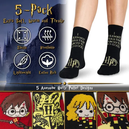 Miniatura 3 de Harry Potter Calcetines para mujer, 5 pares de calcetines para mujer, regalos, NegroRojo