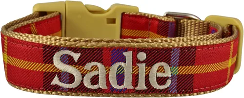 Miniatura 9 de Collar de perro bordado personalizado a cuadros, collares de tartán, nombres para perros pequeños, medianos y grandes