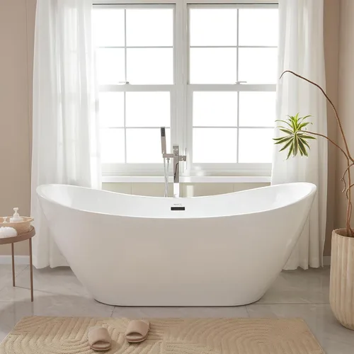 Miniatura 14 de Vanity Art Bañera independiente de 71 pulgadas Bañera independiente con diseño contemporáneo para remojar y bañarse, desbordamiento y drenaje