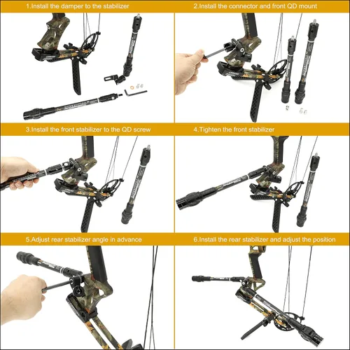 Miniatura 2 de SUNYA Estabilizador de Arco para Arco Compuesto, Cuerpo de Fibra de Carbono con Núcleo Flexible, Sistema de Amortiguación y Kit de Pesas, 8", 10