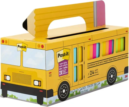 Miniatura 12 de Post-it Notas Súper Adhesivas Paquete de Valor, 24 Bloques, Conveniente Estuche de Transporte y Almacenamiento de Autobús Escolar, 2X el Poder