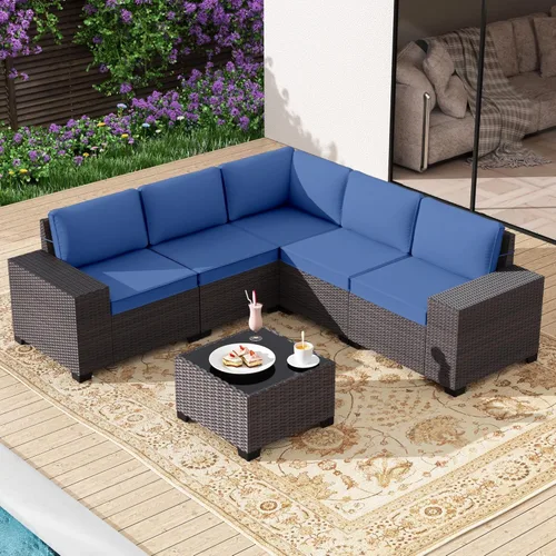 Miniatura 30 de Gotland Juego de muebles de patio de 8 piezas con mesa con fogón, muebles de ratán para exteriores para todo tipo de clima con respaldo alto de 2