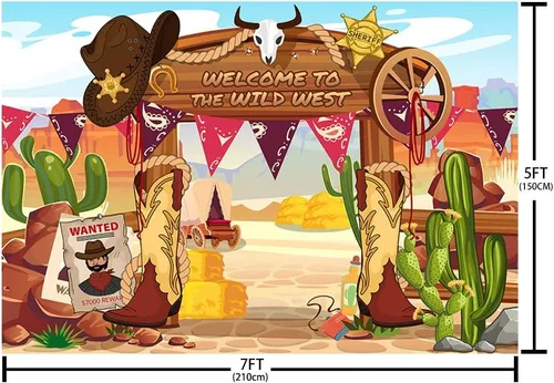 Miniatura 4 de MEHOFOND Telón de fondo de vaquero del oeste salvaje, tema de vaquero occidental colgante, remolinos de papel de aluminio, decoraciones de fiesta