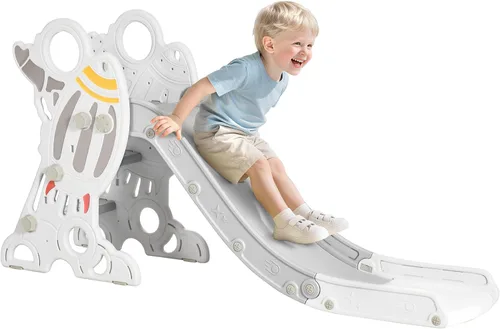 Qaba Tobogán de interior para niños pequeños de 1.5 a 3 años, tobogán pequeño, juego de juguetes espaciales para niñas y niños, color gris