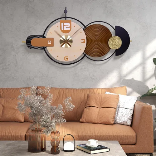 Miniatura 11 de Reloj de pared Anmotpe moderno, operado con batería, grandes relojes negros de metal y madera, estilo retro, reloj de pared grande de metal