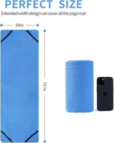 Miniatura 4 de MICROFI Toalla Estera de Microfibra para Yoga Caliente, 24 x 72 pulgadas, con Agarre de Silicona Antideslizante, Correas Elásticas de Ajuste Seguro