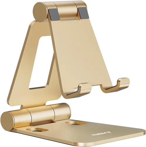 Nulaxy soporte para teléfono celular doble plegable, soporte de escritorio plegable totalmente ajustable compatible con iPhone 17 16 15 14 13 12 11