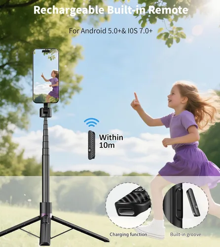 Miniatura 3 de TONEOF Trípode magnético para selfie de 68 pulgadas con soporte magnético fuerte de aluminio para Magsafe, soporte giratorio de 360° para teléfono