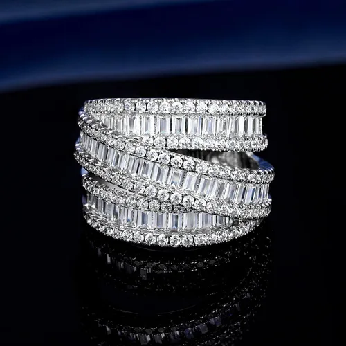 Miniatura 4 de OPOMOMO Eternity Ring Wedding Bands,18K Gold Plated 3 Rows Emerald Cut Lab Diamond Band Rings for Women Men