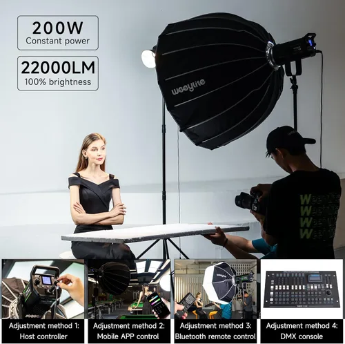 Miniatura 4 de 200W 22000LM Bi-Color Bowens Montaje LED Fotografía Iluminación, 79000lux@3.3 ft APP Control Película Iluminación 2800K-6800K Proyector de estudio