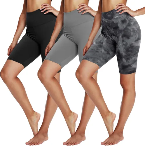 YOLIX - Paquete de 3pantalones cortos de ciclista extrasuaves para mujer, con cintura alta de 8pulgadas, para hacer yoga o entrenar, pantalones