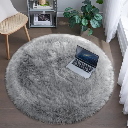 Miniatura 19 de Alfombra de piel sintética para sofá, silla, alfombra pequeña beige para dormitorio, 2 x 3 pies, alfombras peludas para habitación de los niños