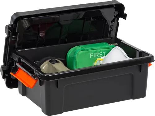 Miniatura 3 de Contenedores de almacenamiento de plástico resistentes de 3 galones con tapas con cerradura, bolsas apilables con cierre para herramientas