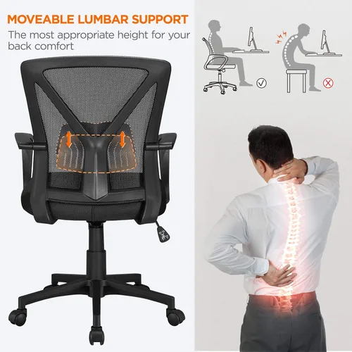 Miniatura 5 de Topeakmart Escritorio giratorio de oficina ergonómico de malla ajustable soporte lumbar para computadora, respaldo medio, reposabrazos