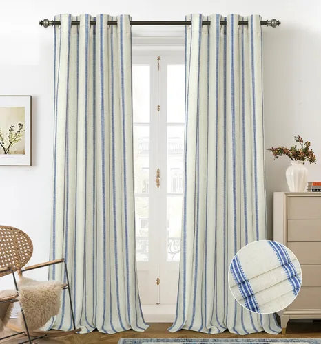 Miniatura 30 de DriftAway - Cortinas de Lino Mezcla de Granja 100% Opacas de 84 Pulgadas de Largo para Dormitorio, Cortinas Verticales Rayadas Impresas de Lino