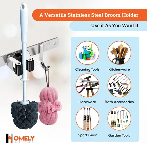 Miniatura 7 de Homely Center Soporte de pared para fregona y escoba, organizador de armario resistente para garaje, cocina, organización de lavandería, colgador