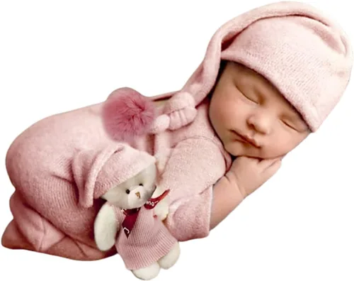Miniatura 11 de Accesorios para sesión de fotos de bebé recién nacido, sombrero de punto de ganchillo, disfraz, sombrero de rayas, pantalones, mono, accesorios