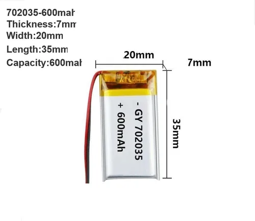 Miniatura 2 de Batería recargable de polímero Lipo 3.7V para pulsera inteligente LED luz (702035-600mah)