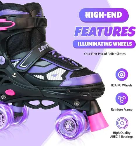 Miniatura 3 de Patines de ruedas para niños y niñas, patines cuádruples ajustables de 4 tallas con todas las ruedas iluminadas para principiantes, deportes