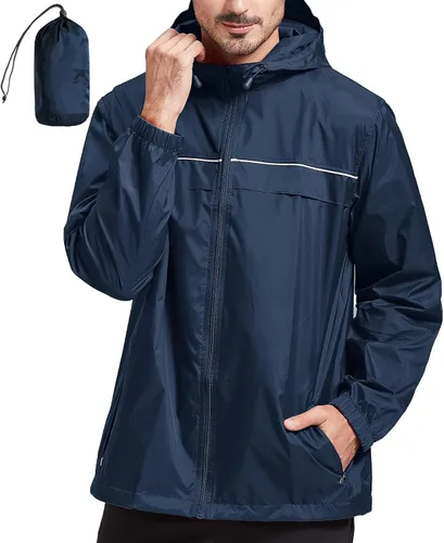 Miniatura 52 de SWISSWELL Chaqueta impermeable para hombre, rompevientos, ligera con capucha para uso diario casual