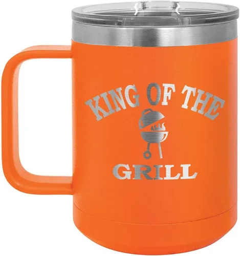 Miniatura 17 de King Of The Grill Black Taza de café de 15 oz con tapa deslizante Taza de café de viaje aislada Idea de regalo para barbacoa y parrilla