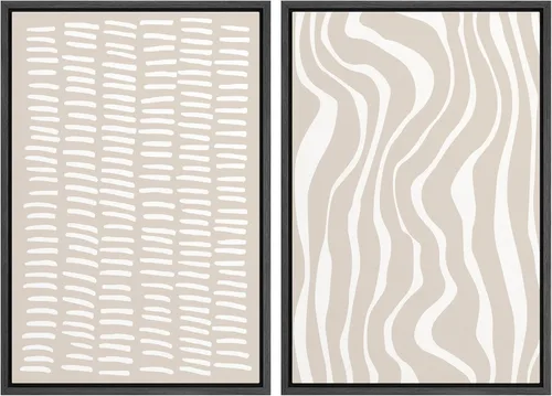 Miniatura 20 de SIGNWIN Lienzo enmarcado para pared, juego de arte de collage de ondas en espiral de mediados de siglo, formas abstractas, acogedor, neutro