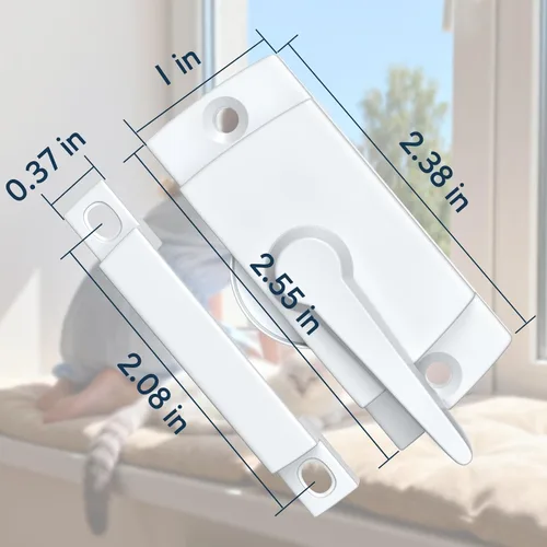 Miniatura 4 de Cerraduras deslizantes para ventana, color blanco, paquete de 2 cerraduras de leva para doble colgado de ventana, cerradura de vinilo de seguridad
