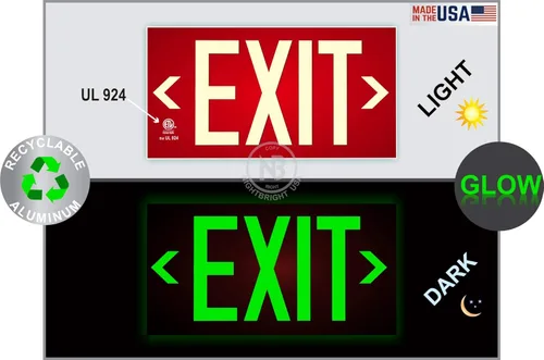 Miniatura 4 de Letrero de salida fotoluminiscente rojo, aluminio, aprobado por código UL 924/IBC/NFPA 101 Número de pieza NightBright USA ULR-050
