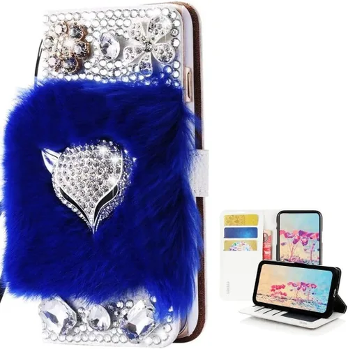 Miniatura 19 de Bling - Funda tipo cartera para teléfono compatible con Samsung Galaxy Z Fold 3 5G, elegante, diseño de zorro de lujo hecho a mano en 3D, funda