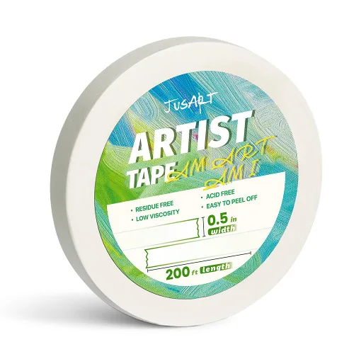 JusArt Cinta de artista para papel de acuarela, 1/2 pulgada de ancho y 200 pies de largo, cinta de arte blanca para enmascarar, dibujar y pintar,